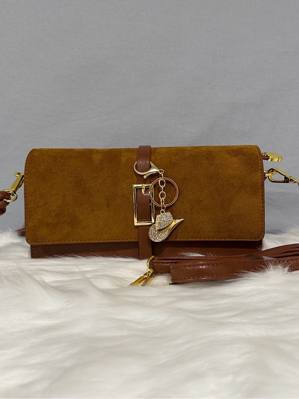Western Style Brown Suede Crossbody with Removable Cowboy Hat 🤠 Charm NWOT’S